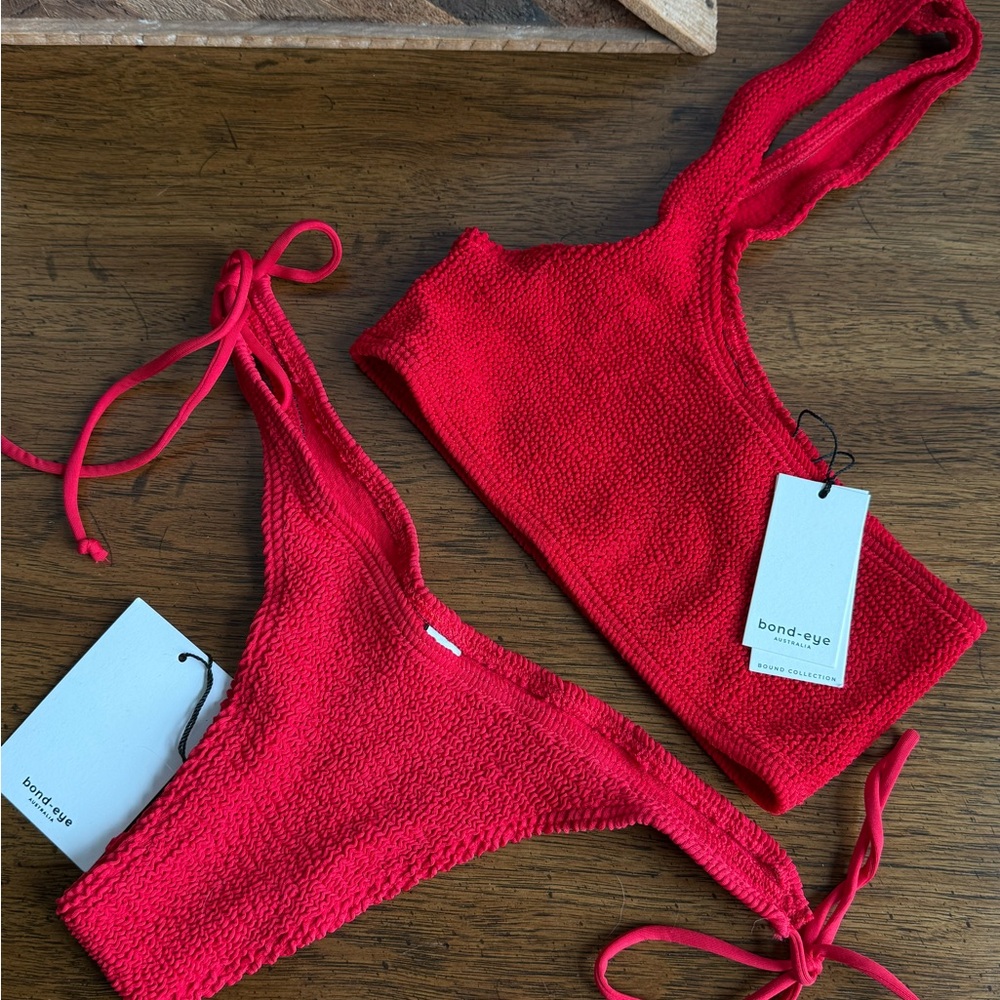 bond-eye BAYWATCH RED Bikini Set OSFA NWT SERENITY BRIEF AND SAMIRA CROP TOP